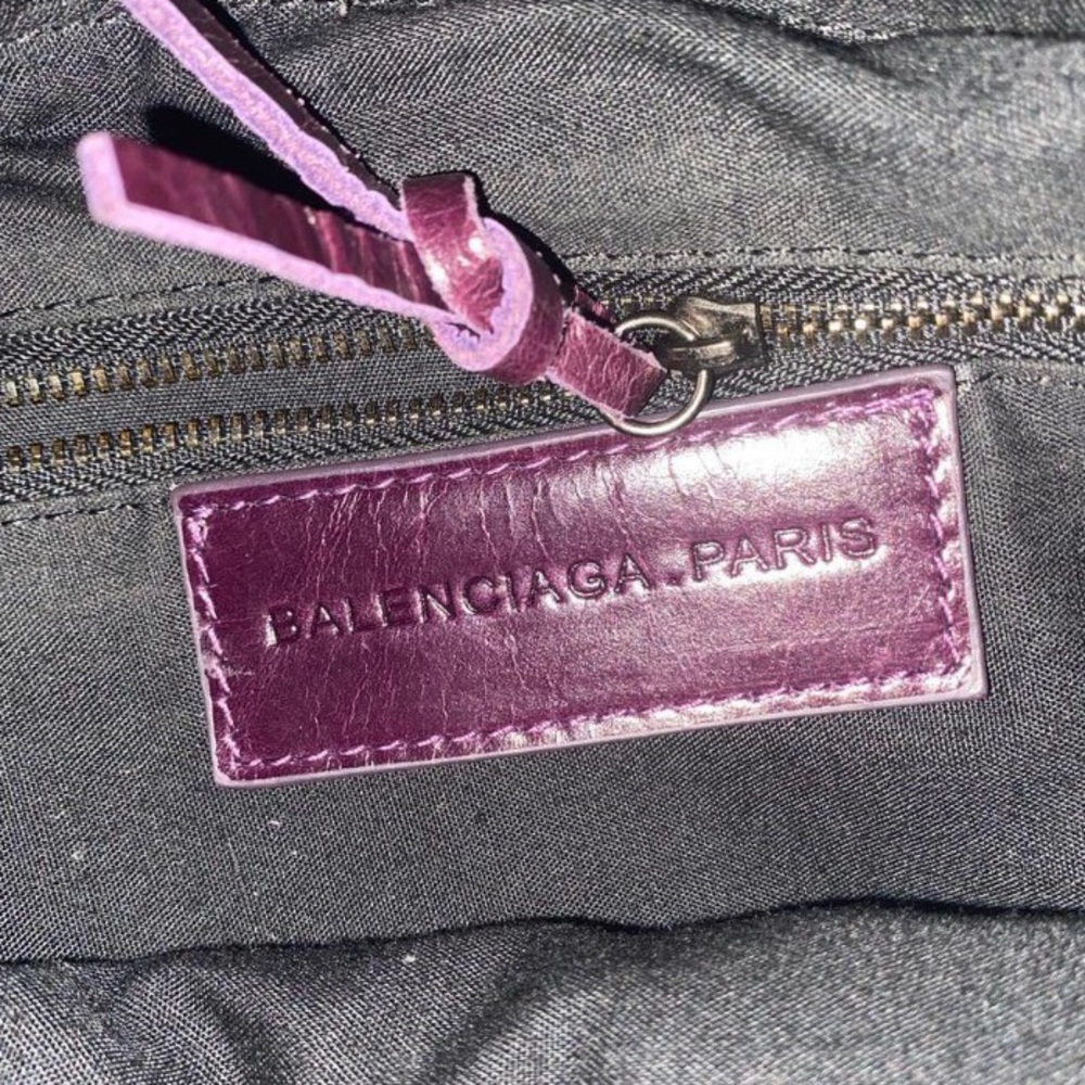 AUTH. BALENCIAGA Purple Papier Leather Large Tote Bag w Mirror RARE GORGEOUS! - Picture 2 of 5